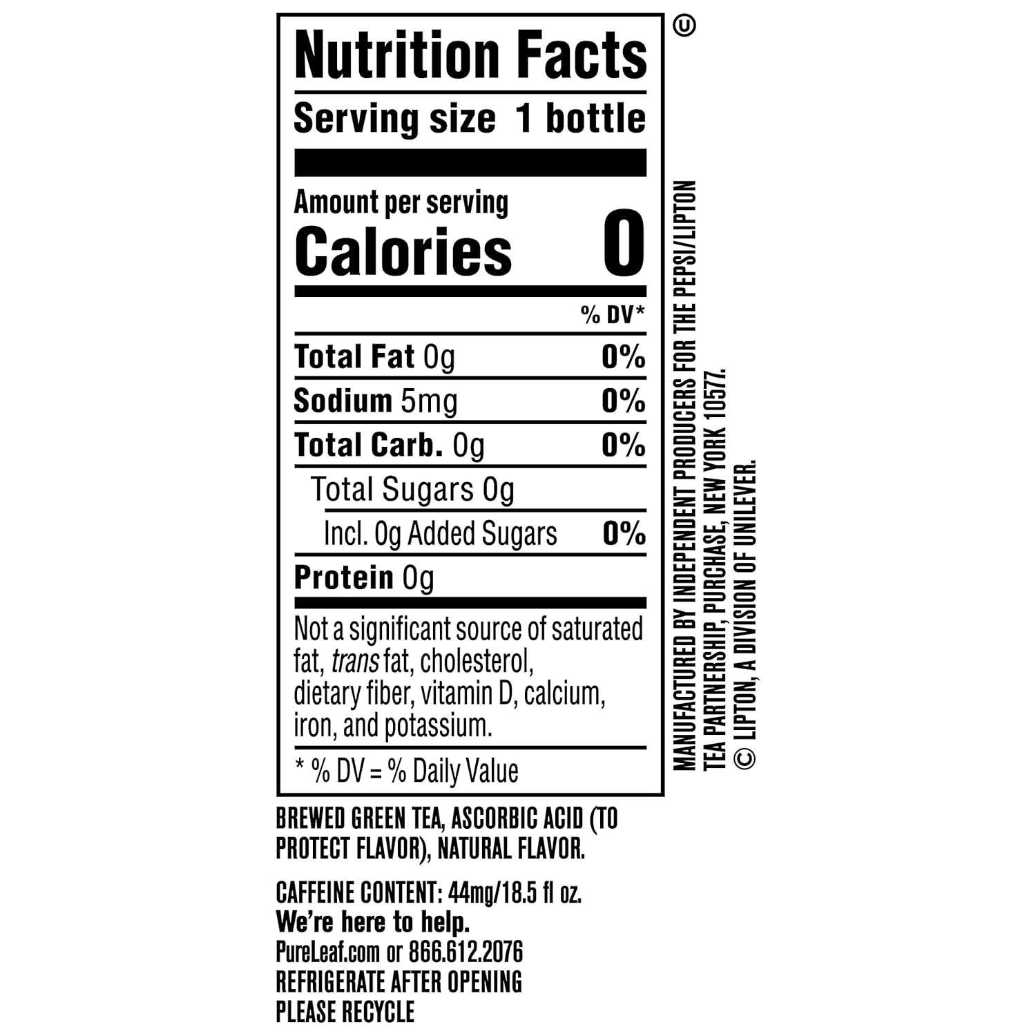 Pure Leaf Iced Tea, Unsweetened Green Tea, 18.5 fl Oz Bottles (Pack of 12)