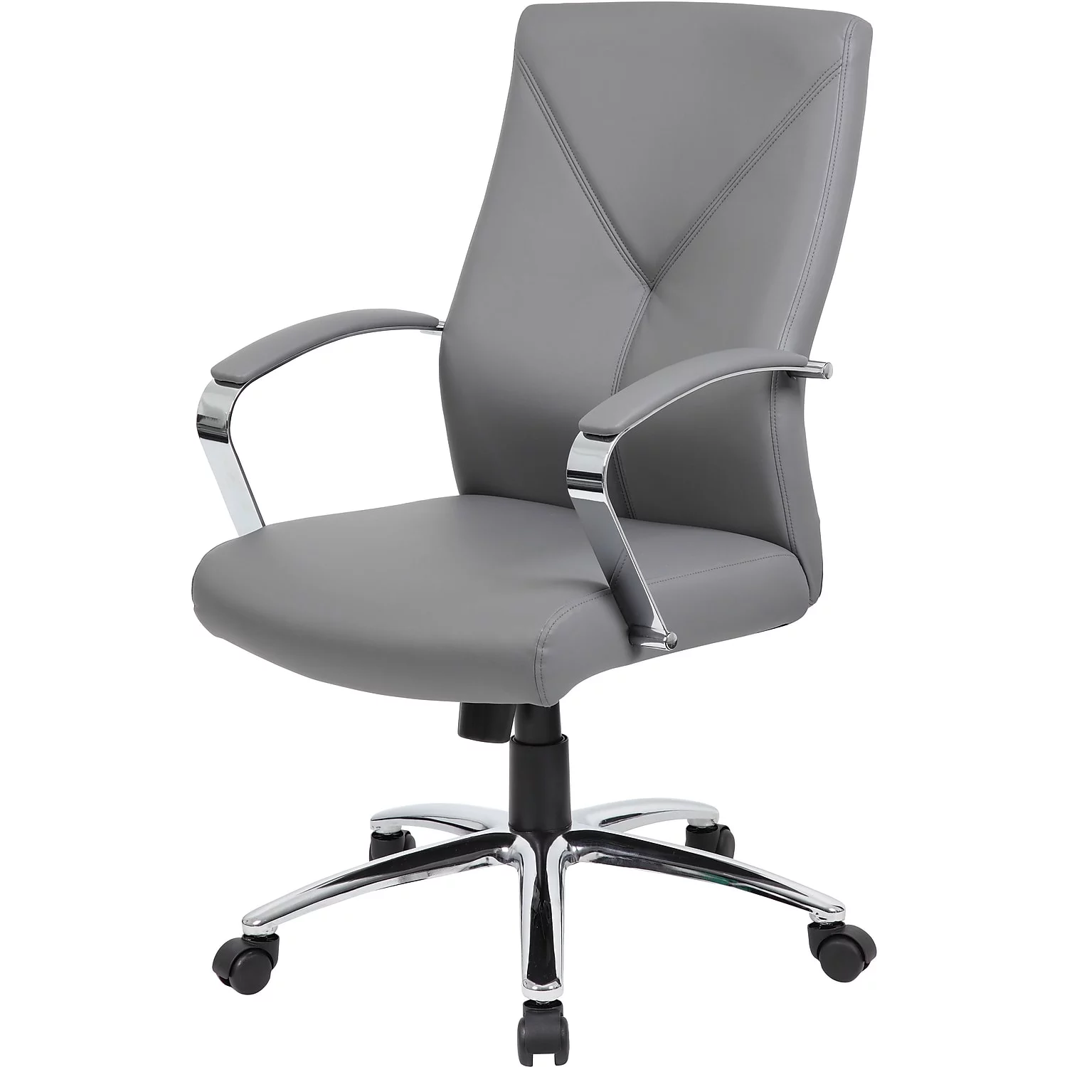 Boss Office Products B10101-GY LeatherPlus Executive Chair with Silver Accent, Grey