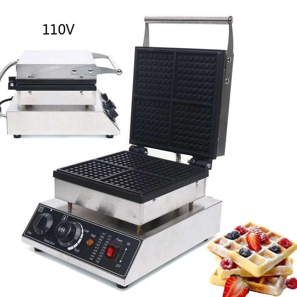 Waffle 4 Slices Machine 1750W Baker Commercial Electric Waffle Maker Non-Stick Waffle Maker