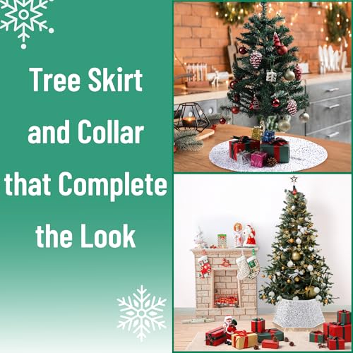 Mr. Pen- Silver Sequin Christmas Tree Skirt and Tree Collar, 24 Inch Base Cover, 24.8 Inch Foldable Sparkling Sequin Trees Skirt Collar, Christmas Skirt Tree