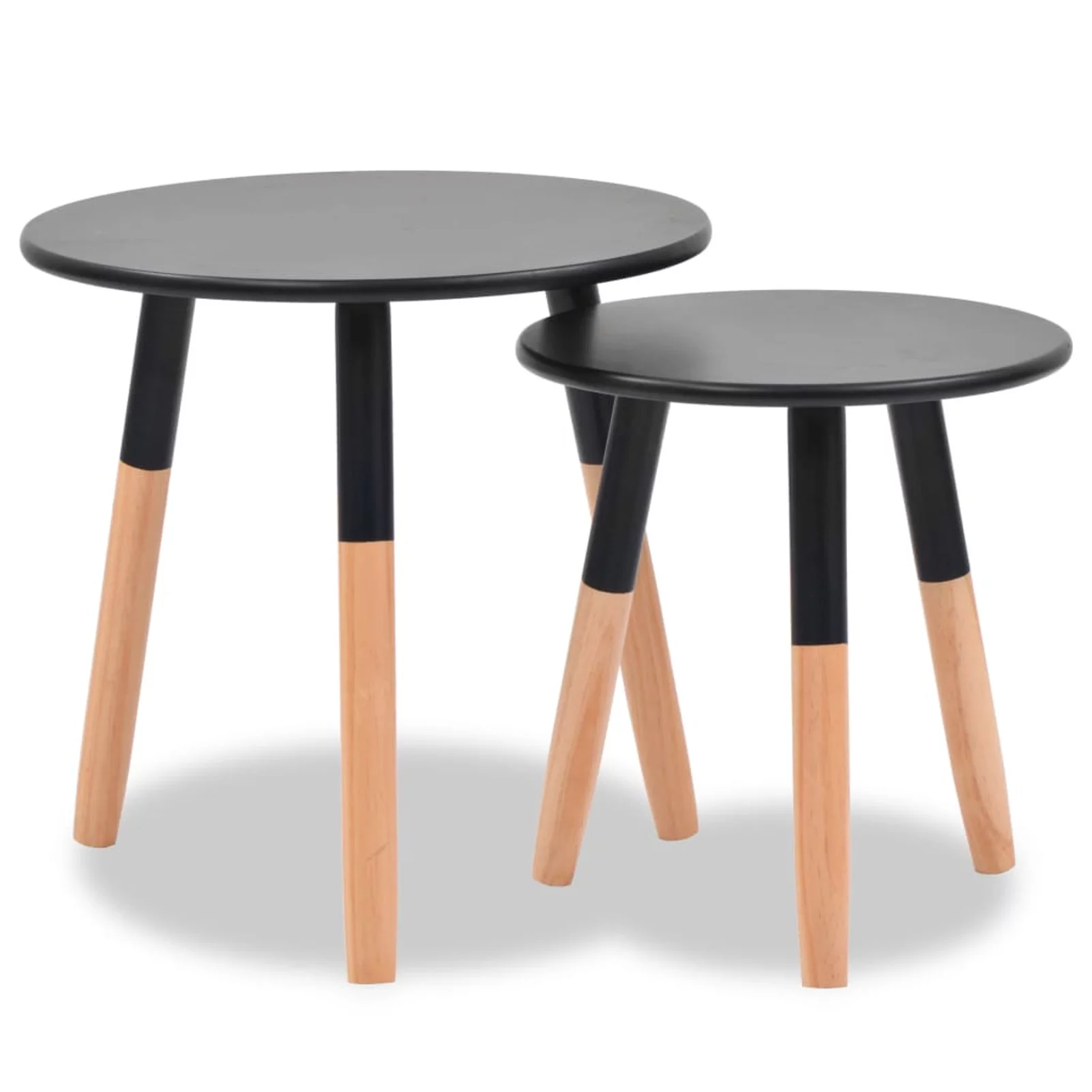 moobody Set of 2 Side Table Set MDF and Pinewood Coffee Tables Sofa and Couch Round End Table Black for Living Room, Bedroom, Home, Office Furniture