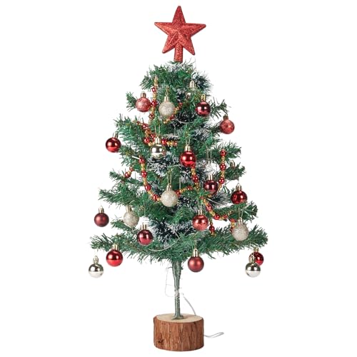 Christmas Tree, Tabletop Christmas Tree with Lights, Christmas Decoration MIni Xmas Trees Artificial Desktop Trees Wood Base Small Christmas Trees (2FT, Remote Control)