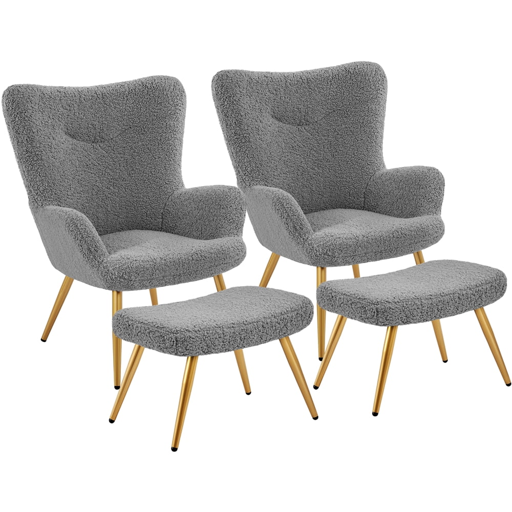 Topeakmart 2PCS Boucle Accent Chair and Ottoman Set with Golden Metal Legs for Living room, Gray