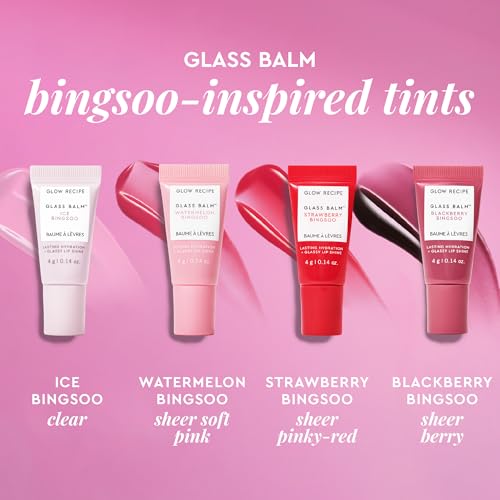 Glow Recipe Mini Glass Balm Lip Treatment Gift Set Collection - Travel Size Set of 4 Hydrating Vegan Lip Balms with Hyaluronic Acid & High-Shine Finish