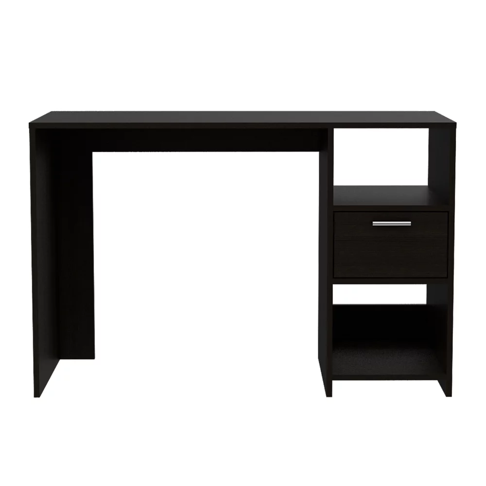 Depot E-Shop DE-ELW5674 Naxos Computer Desk with 1-Drawer & 2-Open Storage Shelves, Black