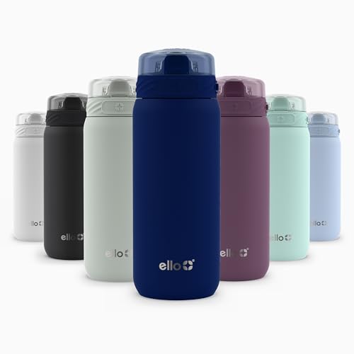 Ello Cooper 32oz Stainless Steel Water Bottle with Straw and Carry Handle, Double Walled and Vacuum Insulated Metal, Leak Proof Locking Lid with Soft Silicone Spout, Reusable, BPA Free, Yucca