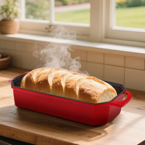 Bread Pan Cast Iron Loaf Pan with Lid Bread Loaf Pan 9x5 Inch Loaf Pan Enameled Cast Iron Sourdough Loaf Pan, DarkCyan