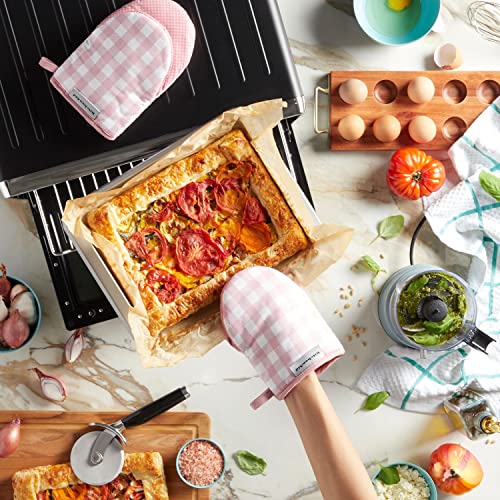 KitchenAid Gingham Cotton Mini Oven Mitt 2-Pack Set, Passion Red, 5.5