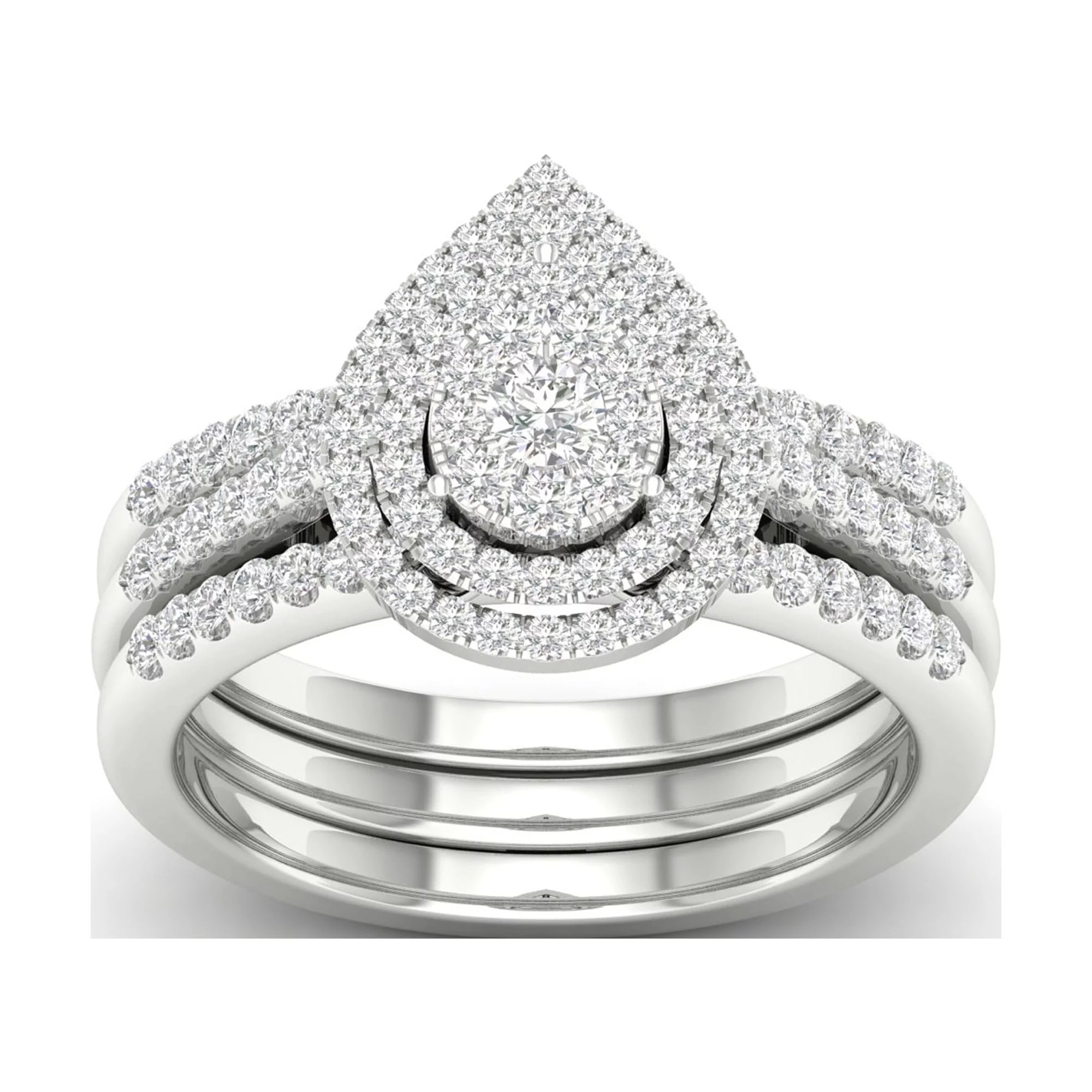 Imperial 5/8Ct TDW Diamond S925 Sterling Silver Pear Shape Cluster Halo Bridal Set (I-J, I2)