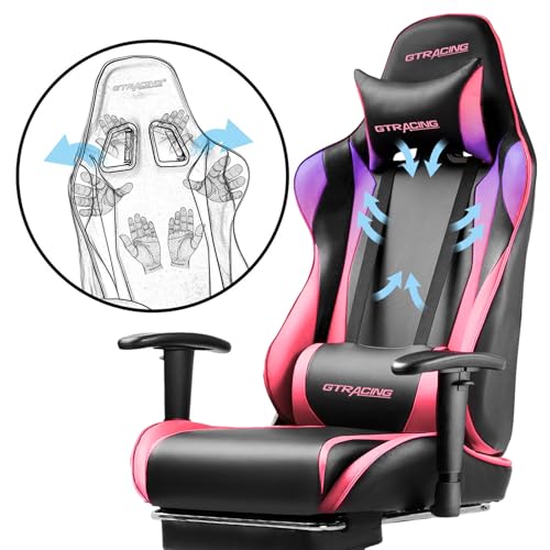 GTRACING Gaming Chair with Footrest, Ergonomic Computer Game Desk Chair, Reclining Game Chair Seat Height Adjustment, Swivel Rocker with Headrest and Lumbar (Blue)