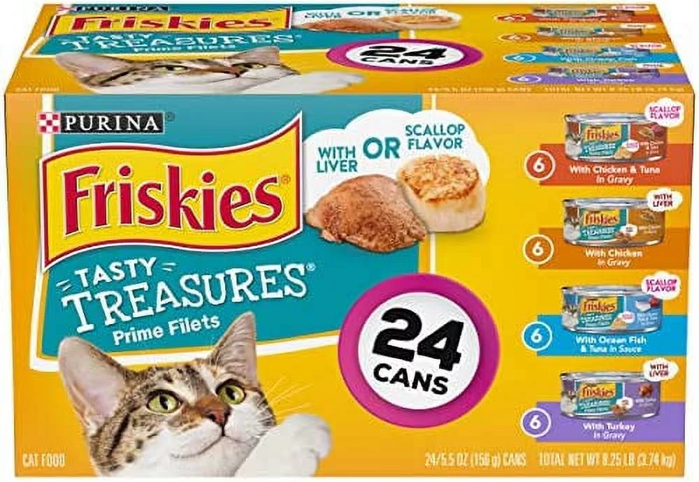 Purina Friskies Gravy Wet Cat Food Variety Pack, Tasty Treasures Prime Filets - (24) 5.5 oz. Cans