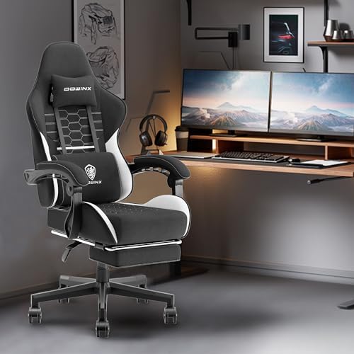 Dowinx Gaming Chair Fabric with Pocket Spring Cushion, Massage Game Chair Cloth with Headrest, Ergonomic Computer Chair with Footrest 290LBS, Black Green