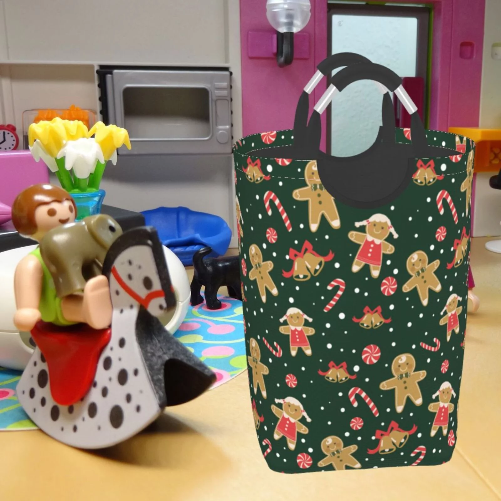 XMXT Collapsible Laundry Basket Hamper, Christmas Sugar Cookies Print Large Laundry Bag Clothes Hamper with Aluminum Handle, 50L