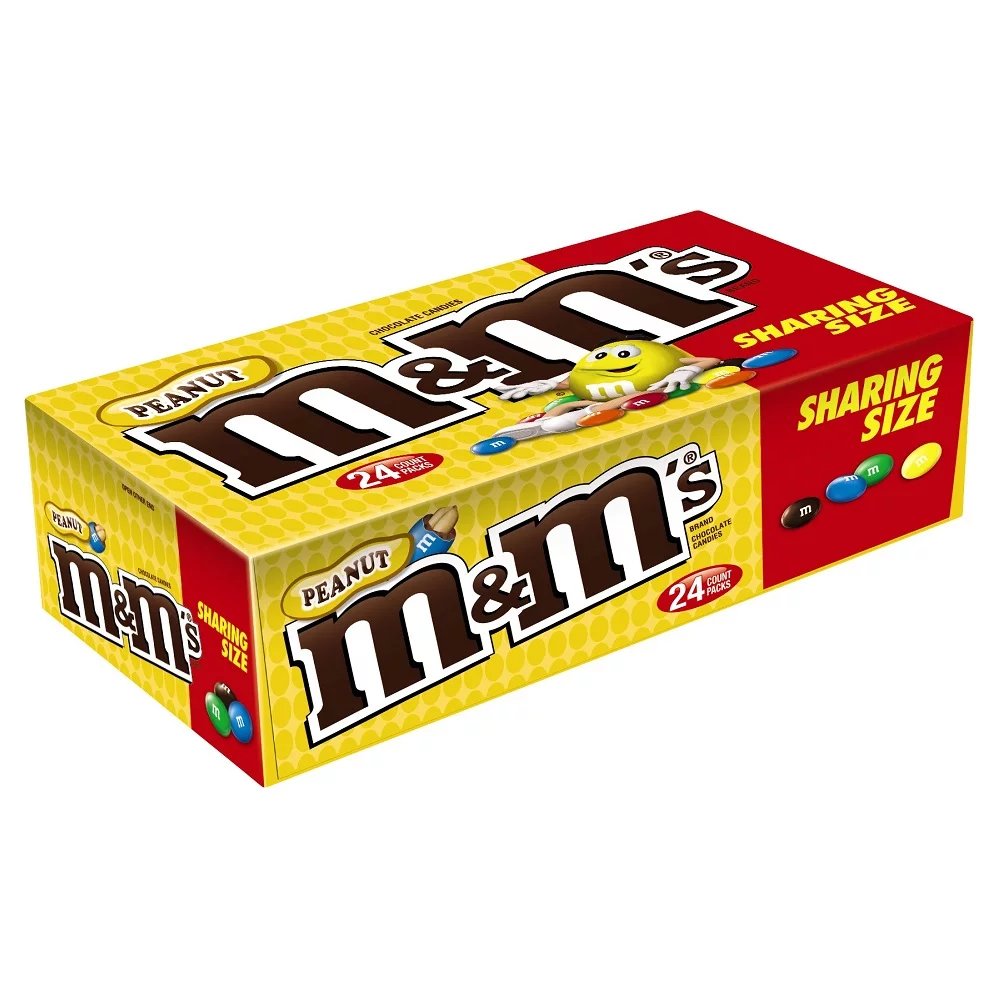 M&M's Peanut Chocolate Candy Sharing Size, 3.27 Oz., 24 Ct.