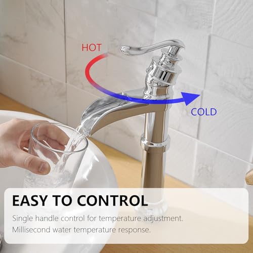 Vessel Sink Faucet, Oil Rubbed Bronze Black Bathroom Faucet, Farmhouse Waterfall Sink Faucet Single Hole with Pop Up Drain Assembly Without Overflow One Hole Mixer Tap Deck Mount