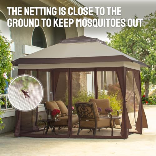 CROWN SHADES 13x13 Pop Up Gazebo, Canopy Tent, Gazebos on Clearance - Outdoor Gazebo for Backyard & Patio Furniture - Carpa Pop Up Tent with Wheeled STO-N-Go Cover Bag (Grey)