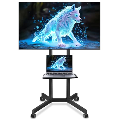 Rolling TV Stand with Wheels for 32-75 Inch TVs up to 88lbs, Portable TV Stand with Shelf, Mobile TV Cart for Living Room, Office, Meeting Room, Outdoor