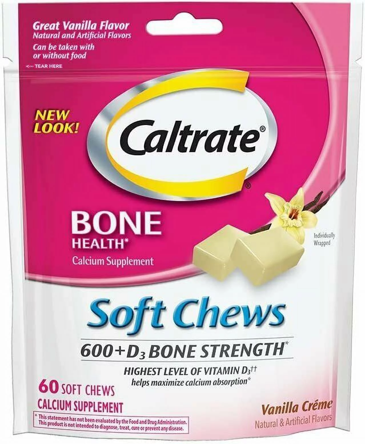 5 Pack - Caltrate Calcium - Vitamin D Soft Chews Vanilla Creme 60 Each
