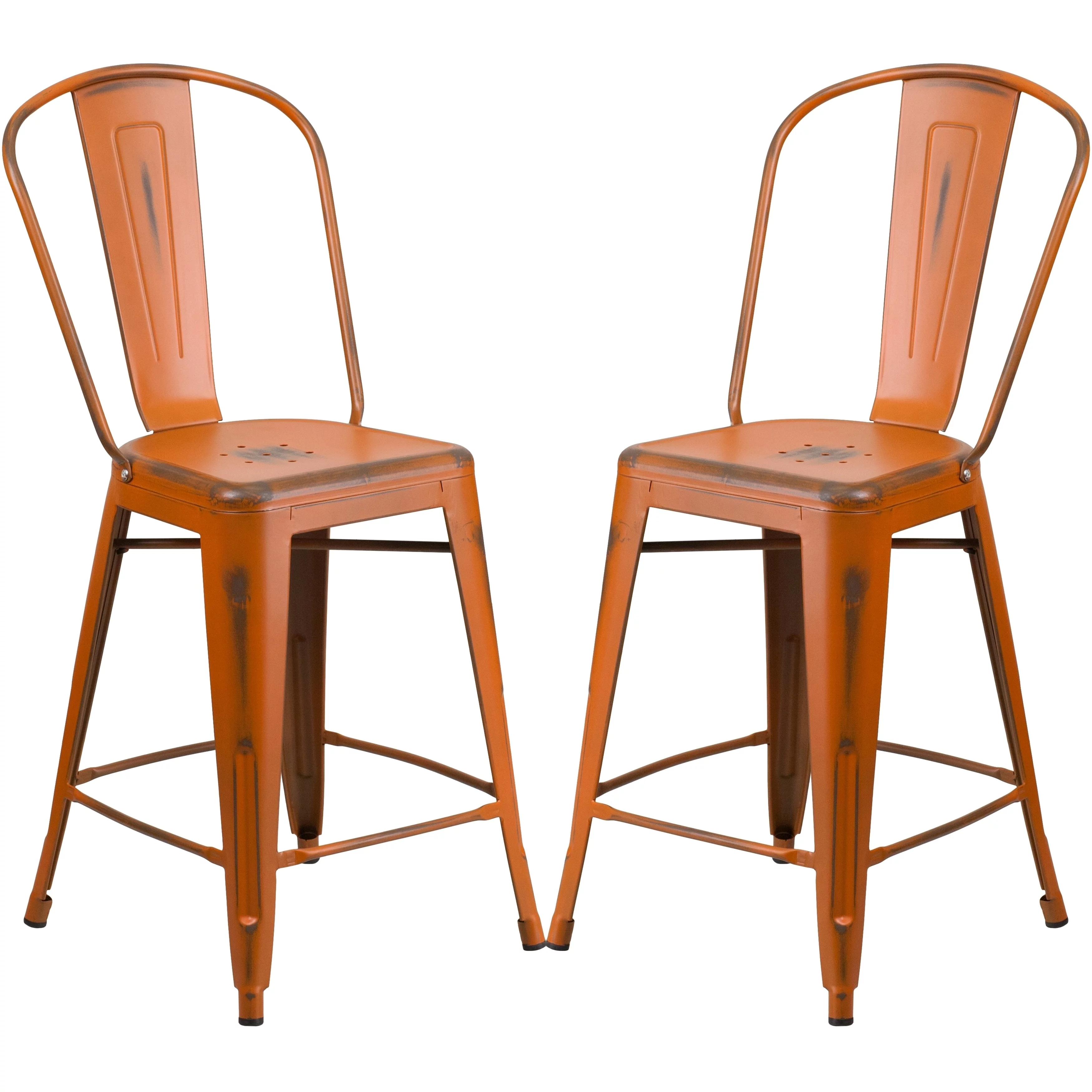 A Line Furniture Distressed Orange Metal Counter Height Stool Transitional, Urban, Farmhouse, Contemporary, Country, Casual, Rustic, Vintage, Shabby