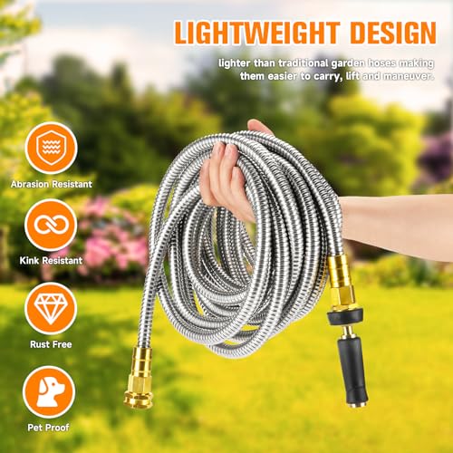 100 FT Garden Hose Expandable - 304 Stainless Steel Water Hose 100 FT - Heavy Duty Flexible Kink Free Hose, no Bite