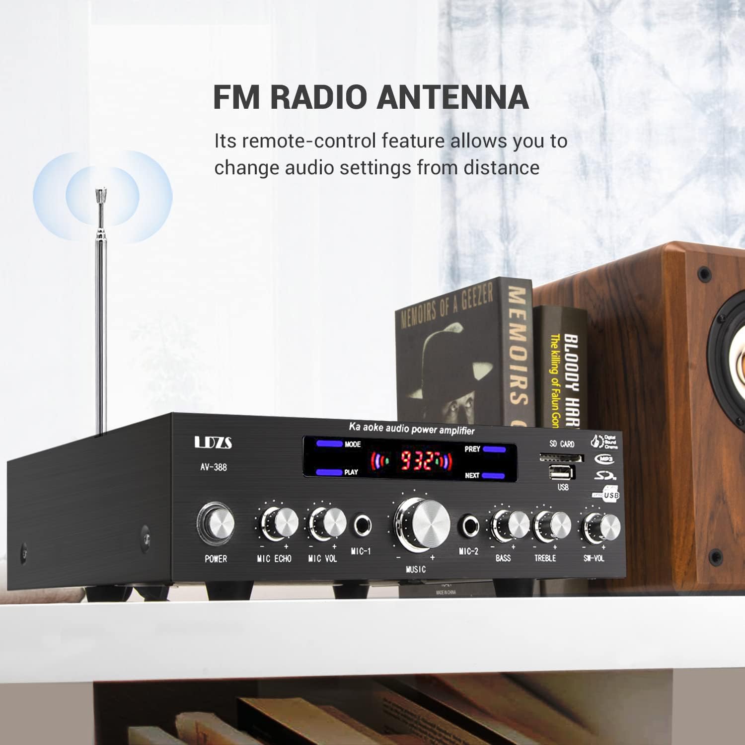 Facmogu AV-388 250W 5.1 Channel Home Audio Amplifier with Subwoofer Speaker Output, 5.1 CH Home Karaoke Theater Power Stereo Receiver, Surround Sound w/BT, RCA Input, FM Antenna, Remote Control