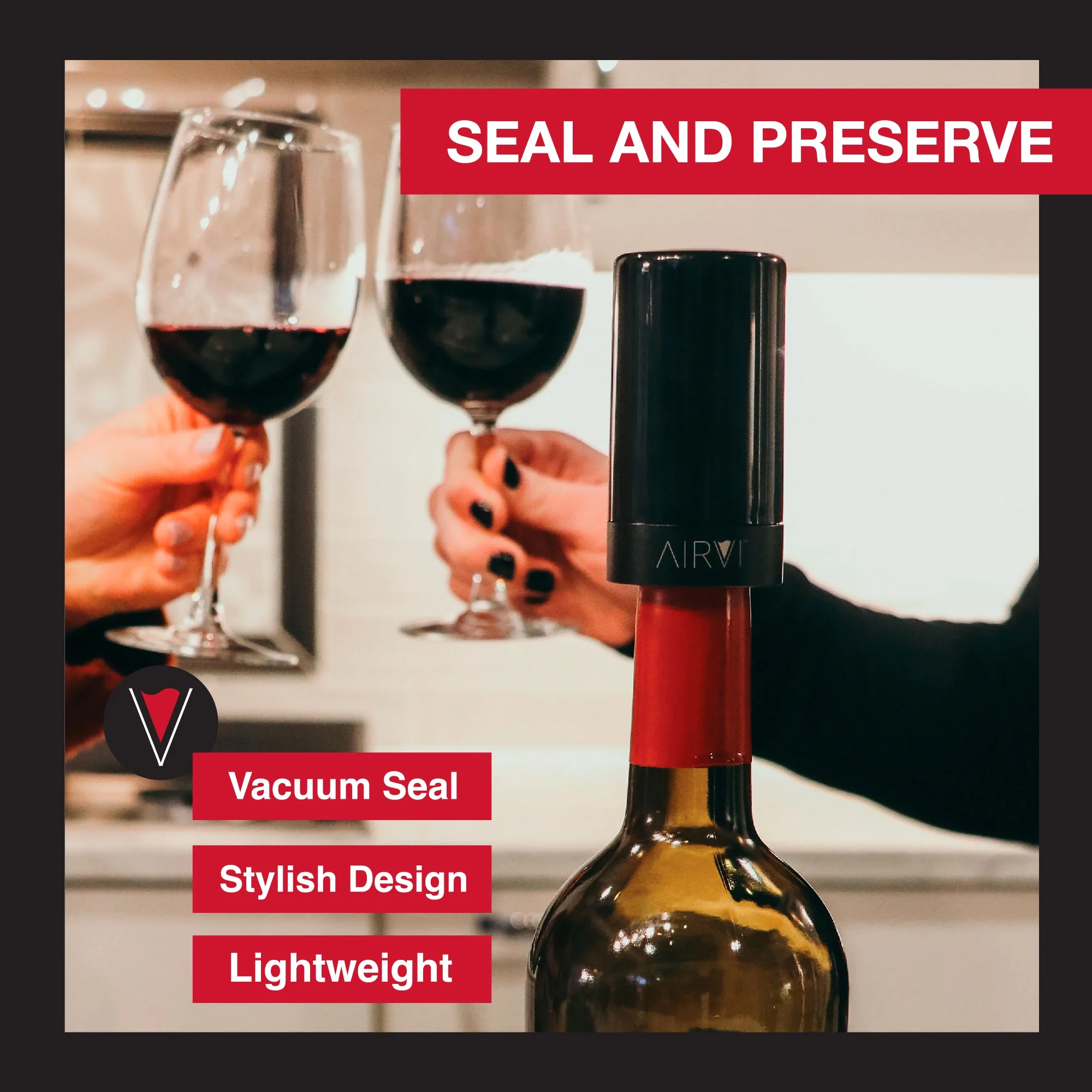 AirVi Vacuum Wine Saver 2 Pack (Silver), Wine Preserver