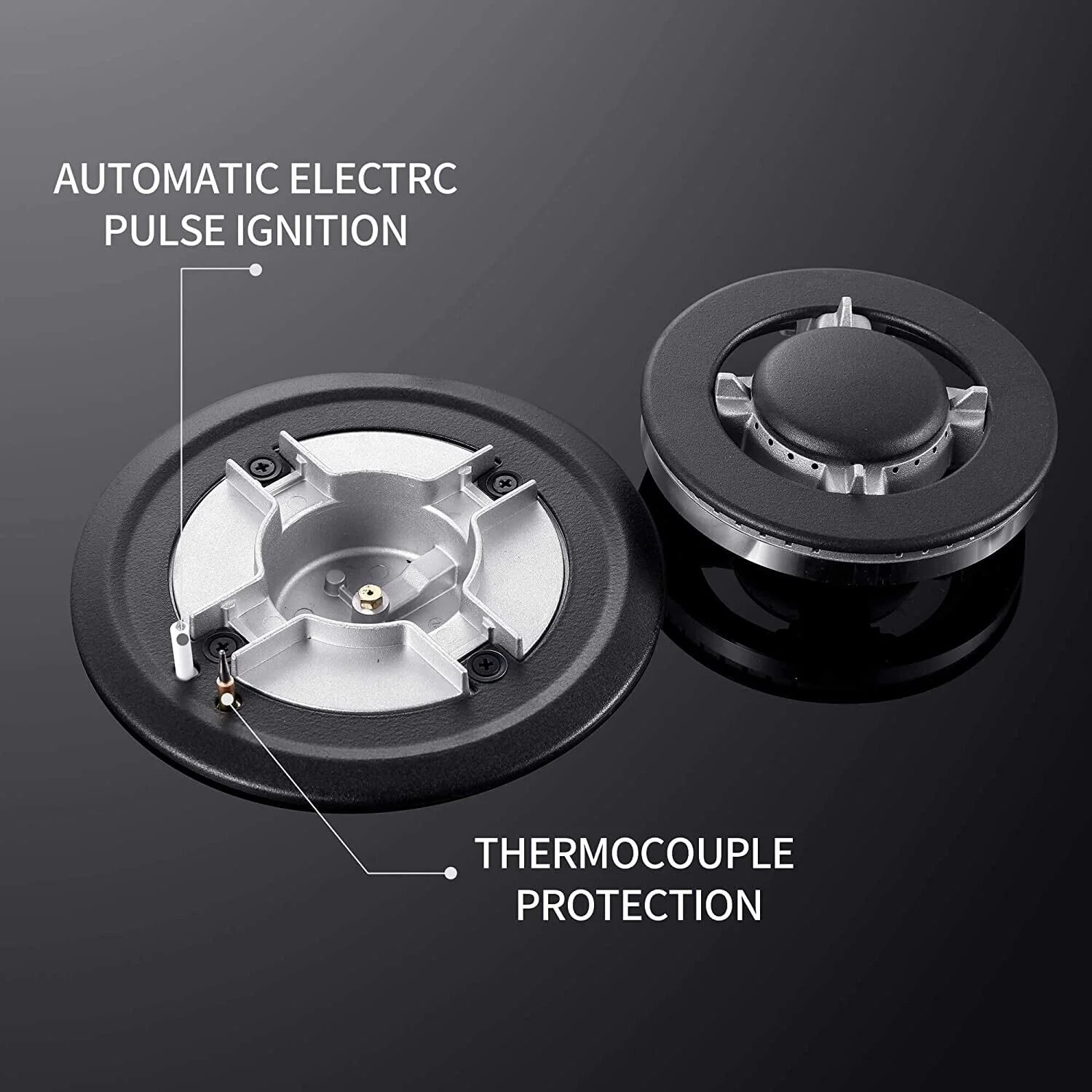 24 inch Built-in Gas Cooktop 4 Burners with Tempered Glass Dual Burners NG/LPG Convertible Countertop