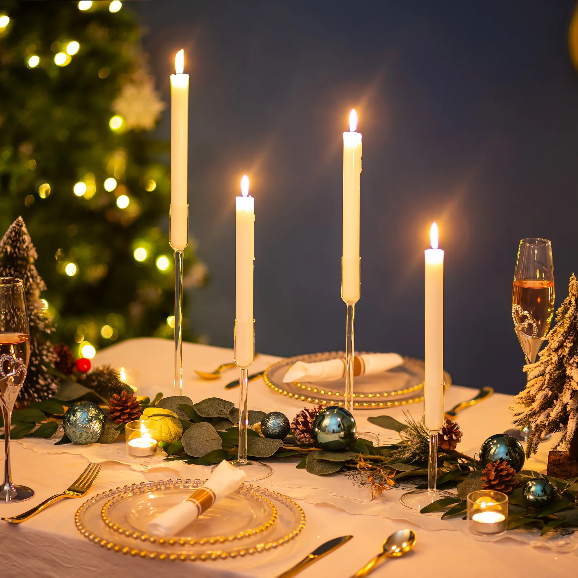 Sziqiqi Candlestick Holders Glass for Taper Decorative Candle Sticks Candle Holder Set of 4 for Christmas Events Party Wedding Reception Table Centerpiece Decorations