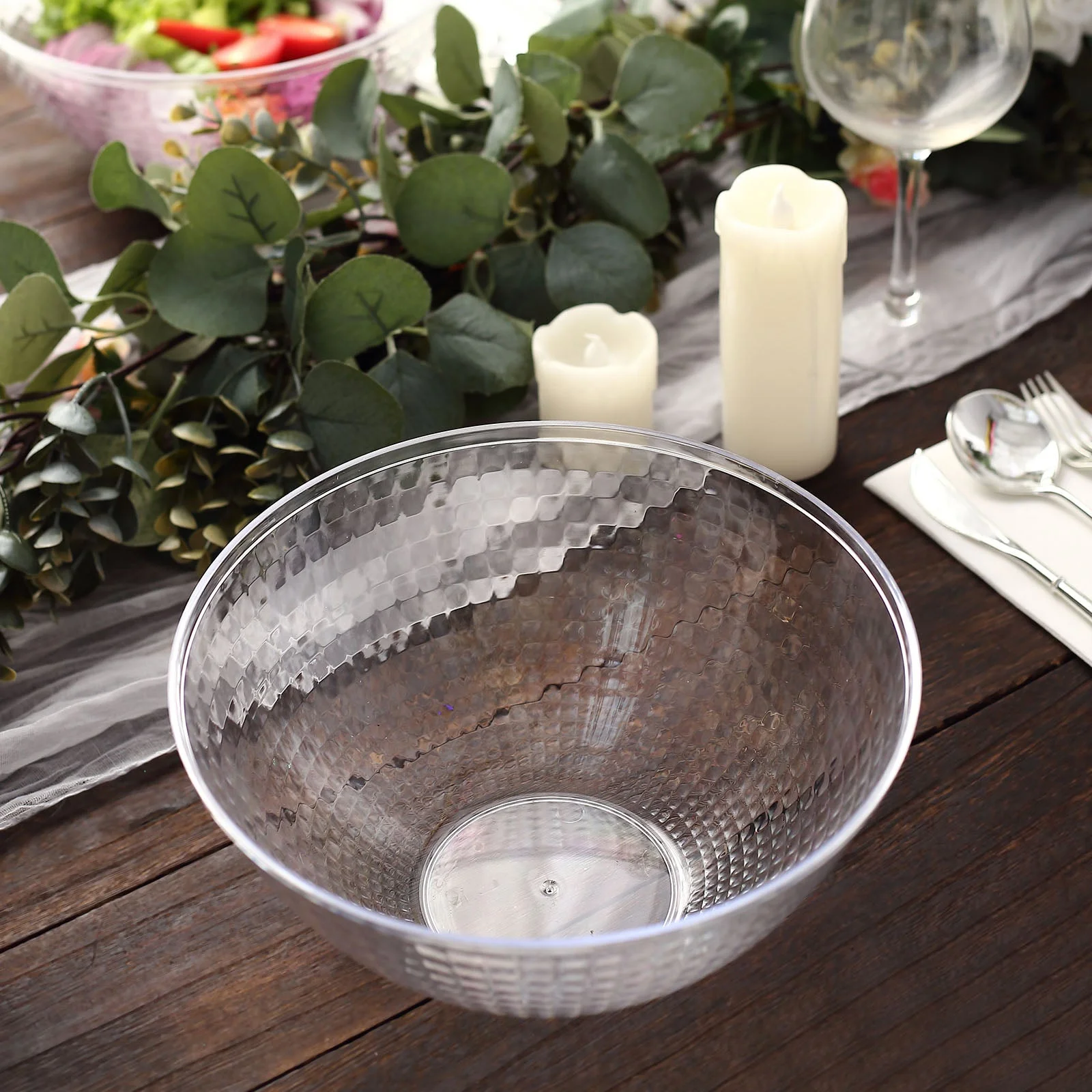 Efavormart 20 Pcs - Clear Round Textured 2qt Disposable Plastic Punch Bowl