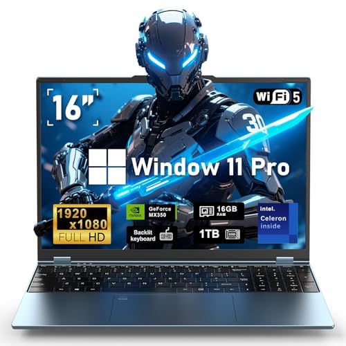 Gaming Laptop, 16 Inch Laptop Computer,MX350 Graphics Laptop,N95 4C/4T Processor(up to 3.4Ghz),32GB RAM 1TB SSD,16”FHD 1920 * 1200 Display,WiFi 5,BT4.0,Backlit Keyboard