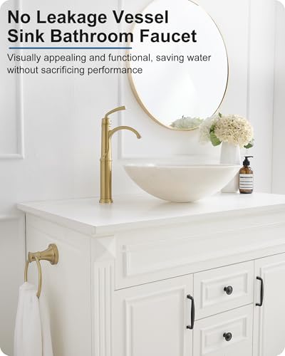 Vessel Sink Faucet, Oil Rubbed Bronze Waterfall Bathroom Sink Faucets, Brass Tall Bathroom Faucet Vanity Faucet 1 Hole Restroom Faucet Single Handle with Pop-up Drain Supply Hose