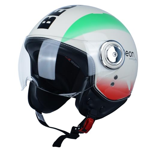 BEON 3/4 Open Face Motorcycle Helmet for Adults,DOT Approved - Moped Half Vespa Retro Helmet with Anti-Scratch Visor for Men and Women Model B-01