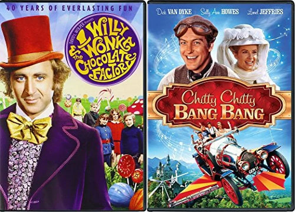 Chitty Chitty Bang Bang & Willy Wonka & the Chocolate Factory Musical DVD Set / Classic Family Movie Bundle Double Feature