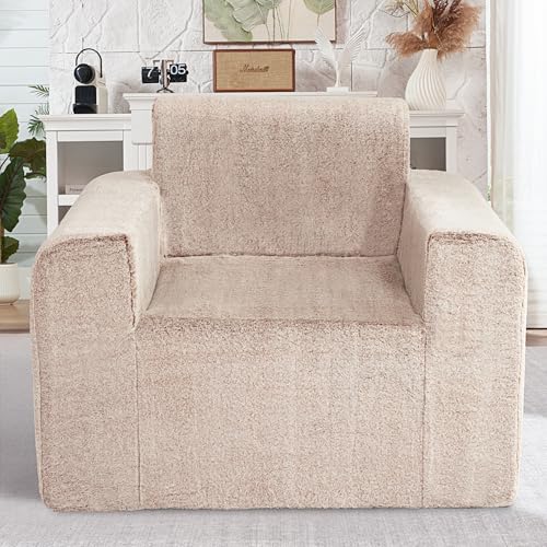 HABUTWAY Bean Bag Chair, Giant Bean Bag Chairs for Adults and Kids, Plush Fluffy Bean Bag Counch with Filler and Armrest, Stuffed Big Accent Sofa Lounge for Living Room and Bedroom (Dark Grey)