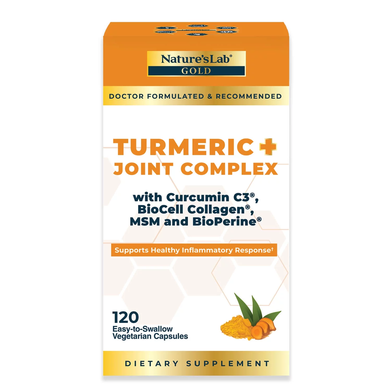 Nature's Lab Gold Turmeric Joint Complex - 120 Capsules - BioCell Collagen, Hyaluronic Acid, C3 Curcumin, MSM - Joint Support, Anti Inflammatory, Skin Supplement*