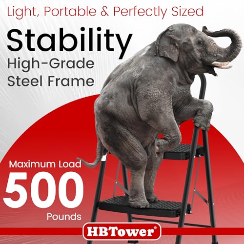 HBtower Step Ladder Sturdy, Heavy Duty Step Stool for Adults, Wide Anti-Slip Pedal Step Ladder Folding Step Stool for Home Kitchen Garage Outdoor (3 Step Ladder)