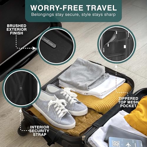 22 Inch Carry On Luggage 22x14x9 Airline Approved, Carry On Suitcase with Wheels, Hard-shell Carry-on Luggage, Durable Luggage Carry-On, Black Small Suitcase with Cosmetic Case