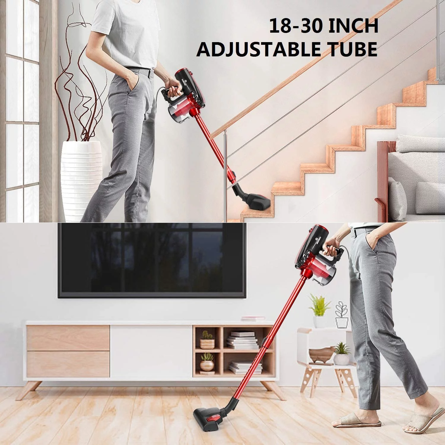 Moosoo Lightweight Corded Stick Vacuum, 17Kpa Powerful Suction Handheld Vacuum for hardfloor
