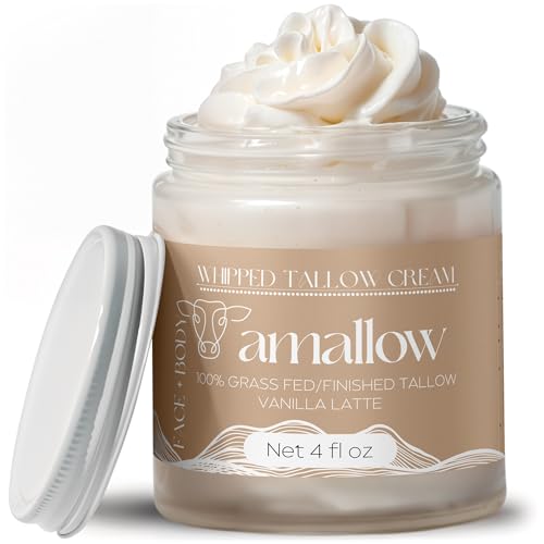 100% Grass Fed Beef Tallow for Skin Care - Face + Body - Whipped Moisturizer - Natural Lotion, 4 FL. oz. (Clean Cloud)
