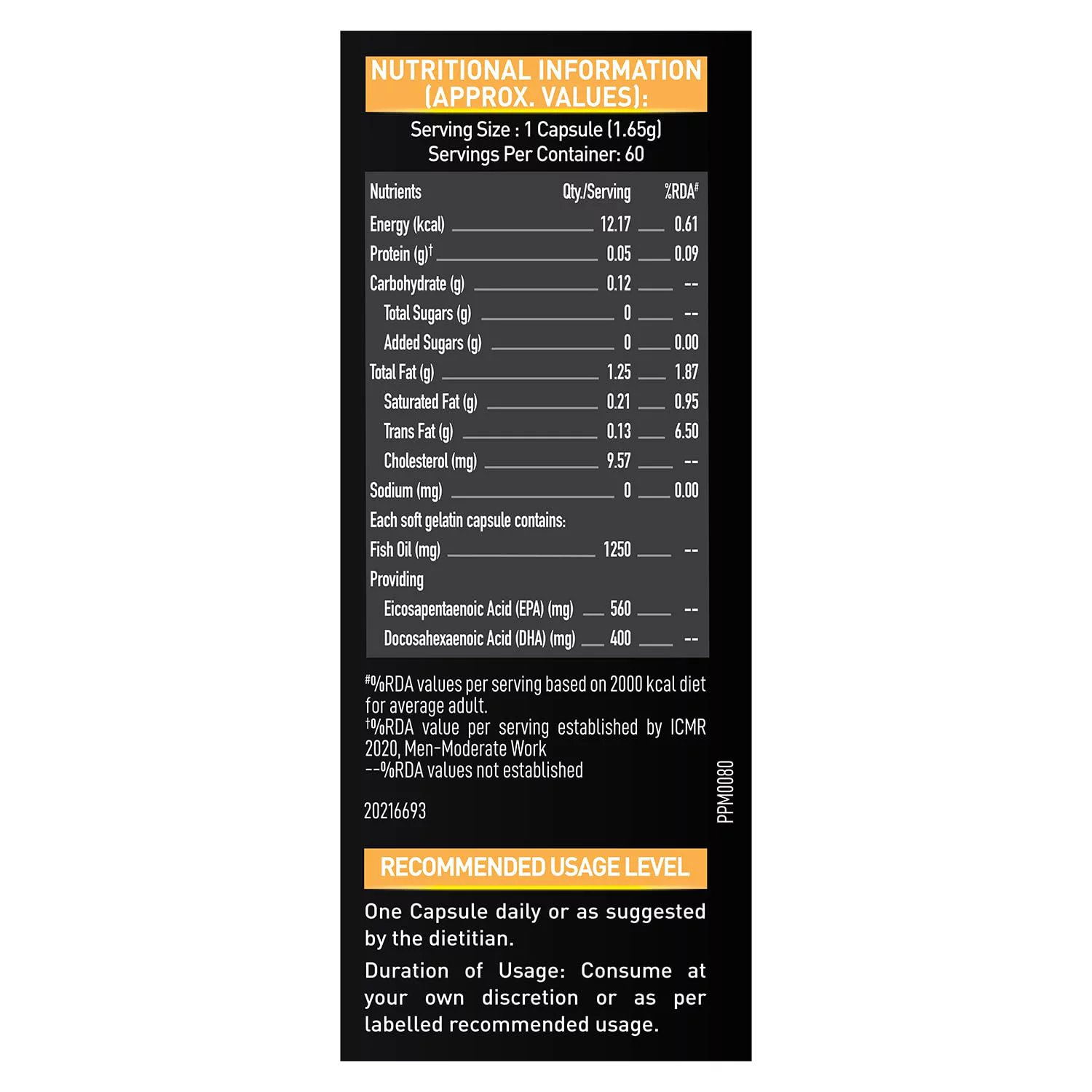Muscleblaze Omega 3 Fish Oil Gold 1250Mg, 60 Omega 3 Fish Oil Capsules, Triple Strength Formula (560Mg Epa & 400Mg Dha)