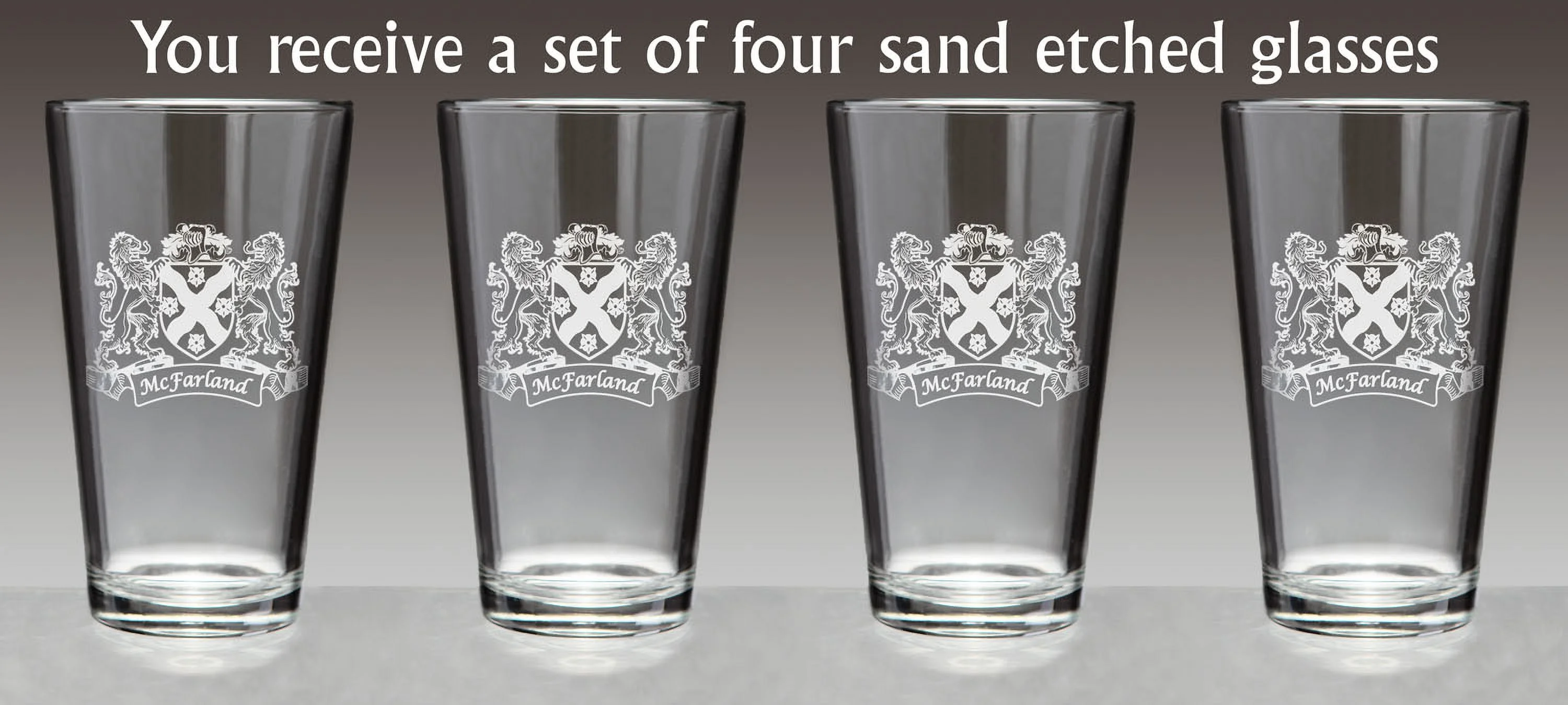McFarland Irish Coat of Arms Lions Pint Glasses (Sand Etched)