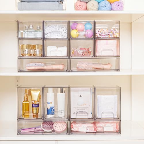 Vtopmart 12.1''W Clear Stackable Storage Drawers,2 Pack Acrylic Plastic Organizers Bins for Makeup Palettes, Cosmetics, and Beauty Supplies,Ideal for Vanity, Bathroom,Cabinet,Desk Organization