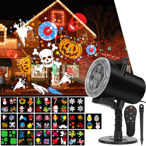 Christmas Halloween Lights Projector,Waterproof IP65 Indoor Motion Remote Control 10W LED Projector, 16 Slides Holiday Light Party Outdoor Garden House Apartment Kids Room Night Light