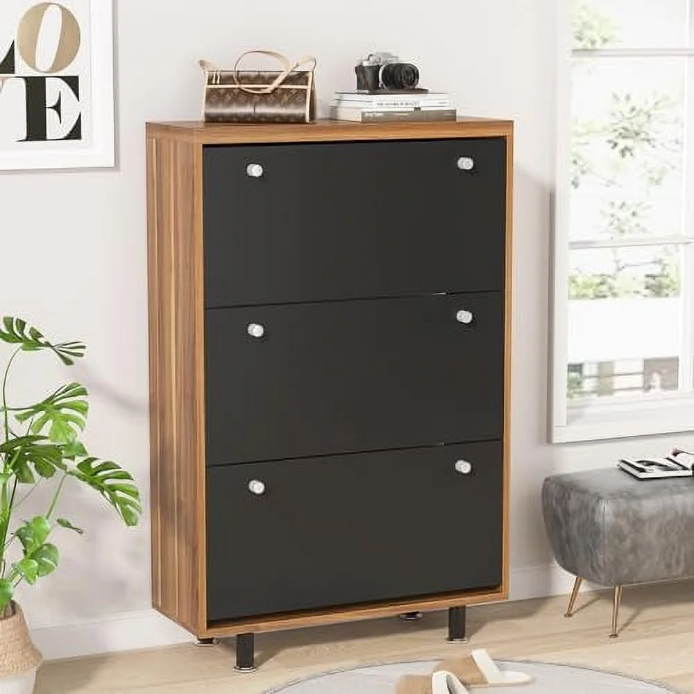 HOOMHIBIU 3 Drawer Shoe Cabinet  Freestanding Shoe Rack  Organizer with Flip Door  Modern Tipping Bucket Shoe Cabinet for Entryway  Hallway  Bedroom  Small Spaces  White