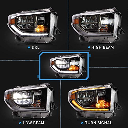 VLAND Projector Led Headlights Compatible with Toyota Tundra 2014-2019 w/Sequential Turn Signal, Chrome, passenger&driver Side