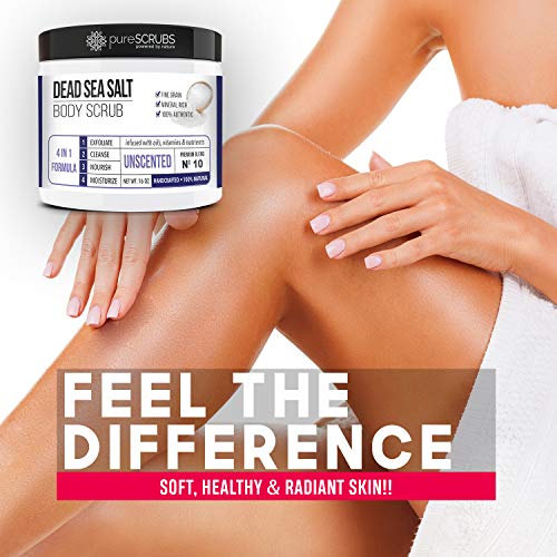 pureSCRUBS Premium Eucalyptus Body Scrub Set - Large 16oz Dead Sea Salt Body Scrub With Infused Essential Oils & Nutrients, Includes Wooden Spoon, Loofah & Oatmeal Exfoliating Bar Soap