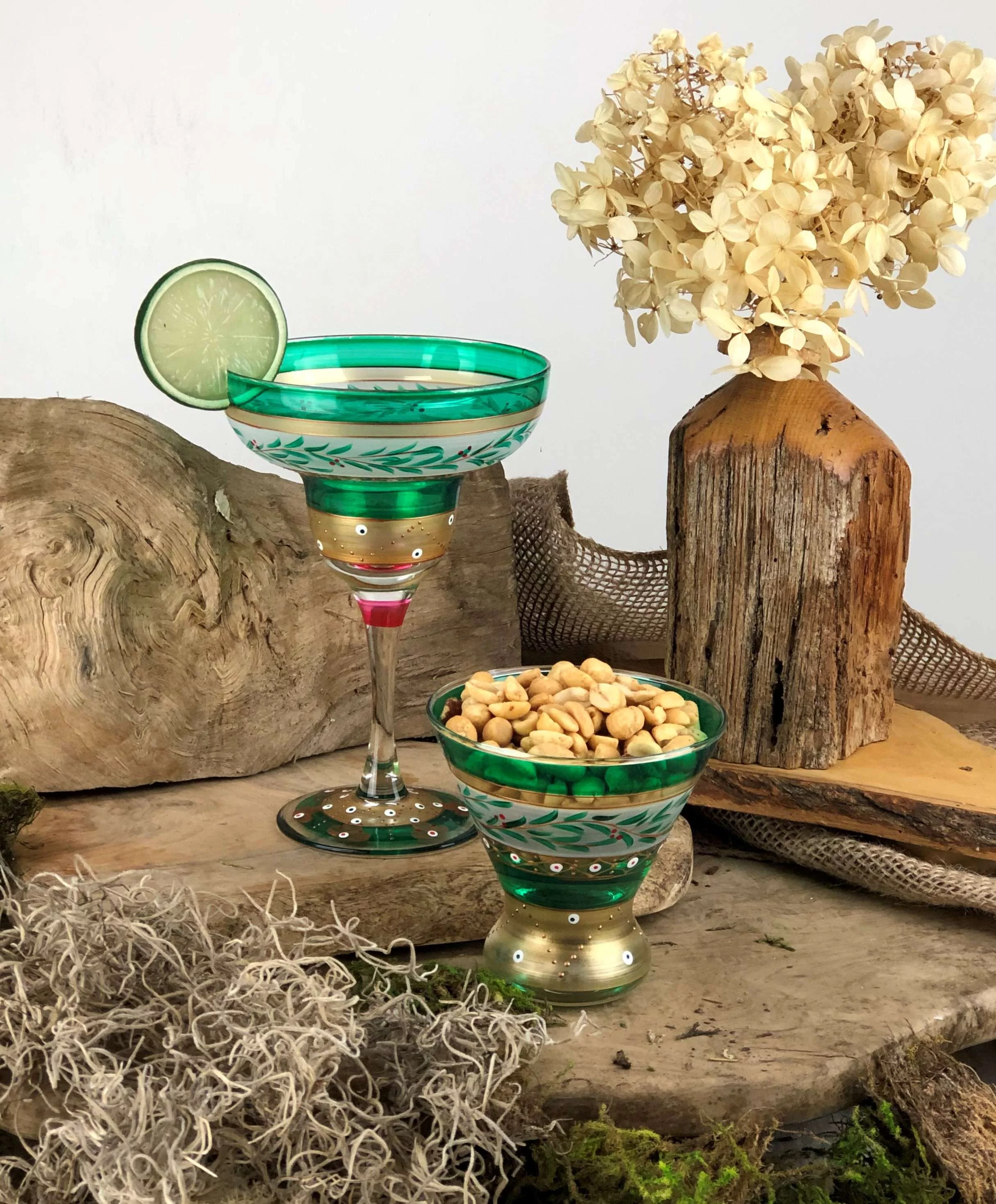 Golden Hill Studio Margarita Glasses Hand Painted in the USA by American Artists-Set of 2-Mosaic Christmas Garland Collection