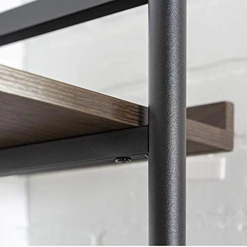 RUNFAYBIU 5  Industrial Wood Metal Bookcase Tall Bookshelf  Home Office  68 Inch  Driftwood