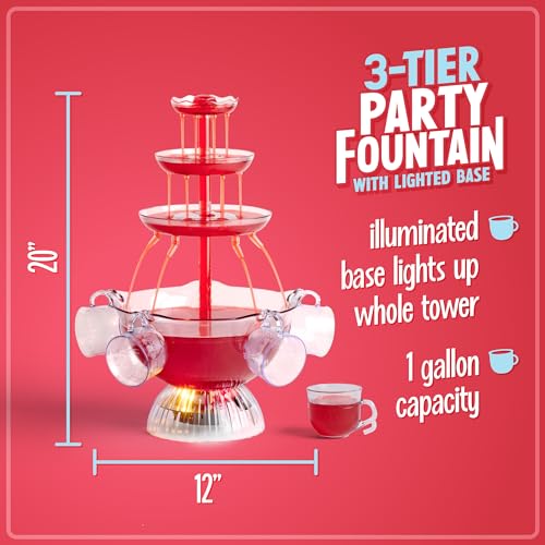Nostalgia LPF230 3-Tier Lighted Party Fountain, Holds 1.5 Gallons, LED Lighted Base, Includes 8 Reusable Cups