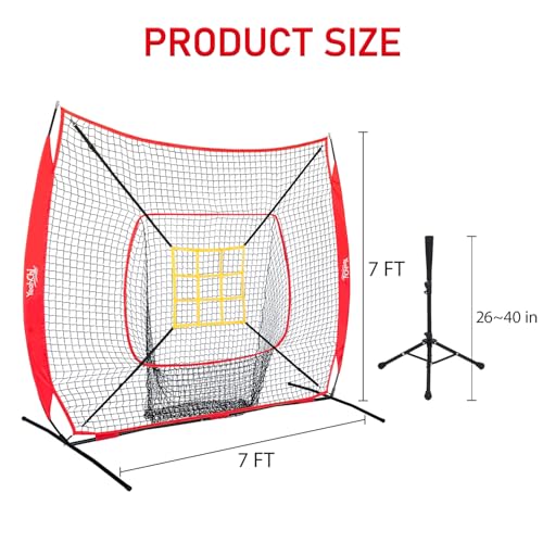 7×7FT Baseball Net with Batting Tee and Strike Zone Target, Portable Hitting Pitching Batting Training Net, Baseball and Softball Training Equipment,Suitable for All Skilled Levels
